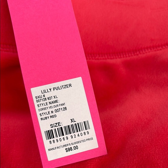 NWT Lilly Pulitzer Dorsey Velour Pant in Ruby Red Sz XL - Picture 5 of 5